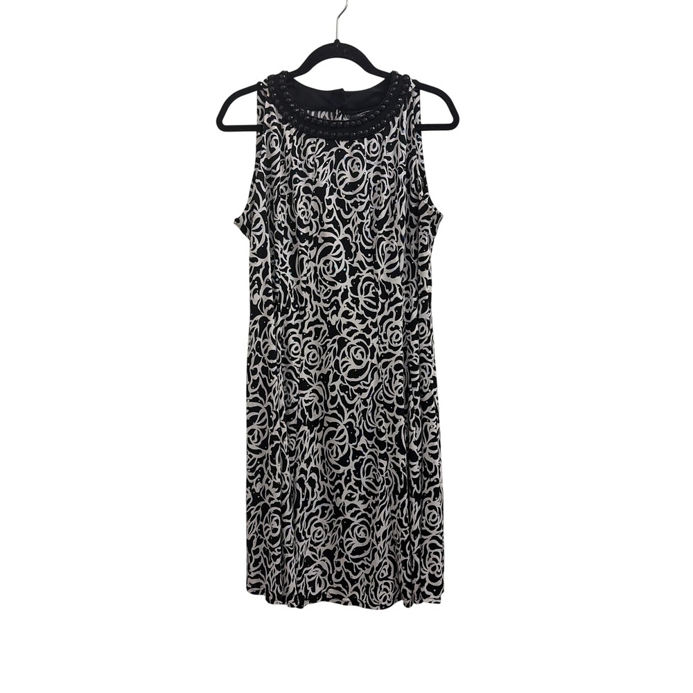 Shift Dress Floral Glam Dressbarn Collection Womens 14 Black White Beaded Neck
